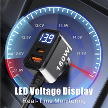 Load image into Gallery viewer, Car Cigarette Lighter Adapter QC&amp;PD 3.0, 120W/180W 12V/24V USB Car Charger Adapter 3 Socket Cigarette Lighter Splitter with LED Voltmeter, 6 Fast Charging Ports, Safe Protection for iPhone,iPad,Laptop
