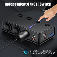 Load image into Gallery viewer, Car Cigarette Lighter Adapter QC&amp;PD 3.0, 120W/180W 12V/24V USB Car Charger Adapter 3 Socket Cigarette Lighter Splitter with LED Voltmeter, 6 Fast Charging Ports, Safe Protection for iPhone,iPad,Laptop
