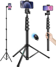 Load image into Gallery viewer, Foldable Height Adjustable Tripod Stand with Phone Bracket &amp; Bluetooth Shutter Compatible with Mini Sport Camera
