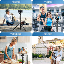 Load image into Gallery viewer, Foldable Height Adjustable Tripod Stand with Phone Bracket &amp; Bluetooth Shutter Compatible with Mini Sport Camera
