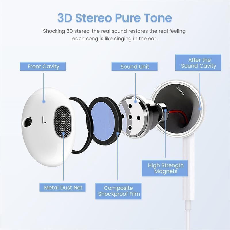 AIVR in-Ear Earphones, Type C Wired Headphones with Mic and Volume Control, Stereo Headphone Headset Compatible Compatible for iPhone 15 Series Samsung ,Huawei , Google Pixel TYPE C Connector