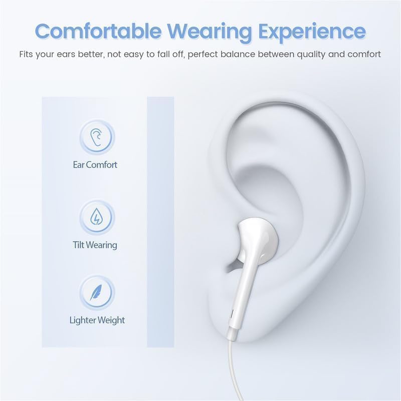 AIVR in-Ear Earphones, Type C Wired Headphones with Mic and Volume Control, Stereo Headphone Headset Compatible Compatible for iPhone 15 Series Samsung ,Huawei , Google Pixel TYPE C Connector