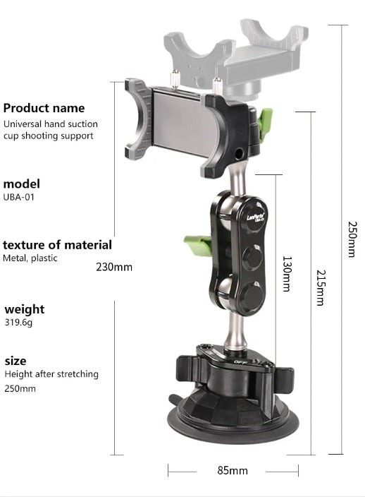 LAN PARTE Heavy Duty Universal Car Large Aluminum Suction Cup Phone 360° Holder Flexible Bracket (Width 9cm)