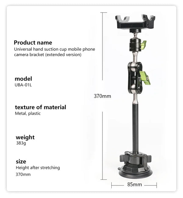 LAN PARTE Heavy Duty Universal Car Large Aluminum Suction Cup Phone 360° Holder Flexible Long Arm