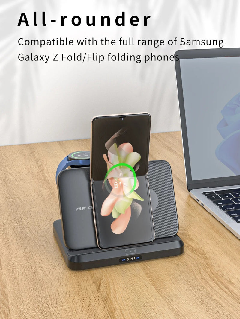 MESKY Wireless Charging Station for Samsung Galaxy z Fold 6/5/4/3/2, Foldable 3 in 1 Samsung Wireless Charger for Galaxy Z Fold/Galaxy Z Flip/Galaxy Watch/Galaxy Buds/Samsung Phone Fast Charging