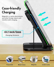 Load image into Gallery viewer, 15W Fast Charge 3 in 1 Wireless Charger, Foldable Wireless Charging Station for iPhone, iWatch and Airpods
