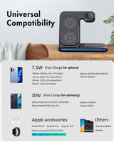 15W Fast Charge 3 in 1 Wireless Charger, Foldable Wireless Charging Station for iPhone, iWatch and Airpods