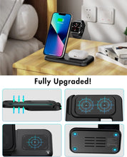 Load image into Gallery viewer, 15W Fast Charge 3 in 1 Wireless Charger, Foldable Wireless Charging Station for iPhone, iWatch and Airpods
