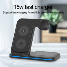 Load image into Gallery viewer, 15W Fast Charge 3 in 1 Wireless Charger, Foldable Wireless Charging Station for iPhone, iWatch and Airpods
