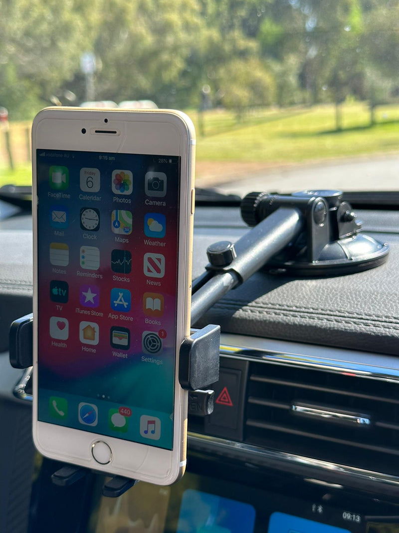 Big Suction Base Extendable Arm & 1 Touch Phone Clamp for Car Dash & Windscreen