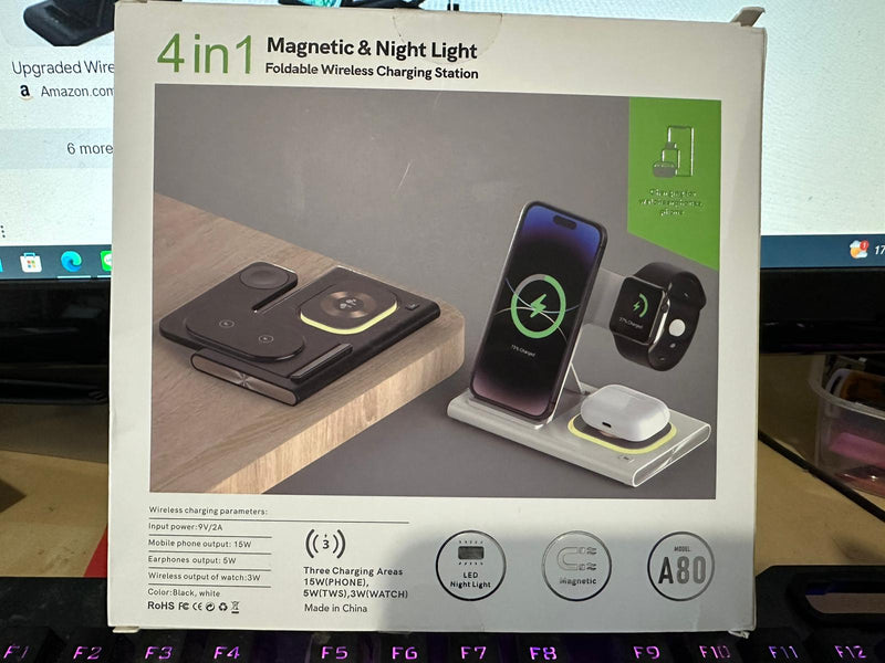 4 in 1 Foldable Wireless Charging Station with Night Light Compatible for Samsung Phone Watch Headset