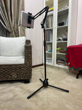 Load image into Gallery viewer, Universal Tripod Floor Stand with 360° Flexible Scissor Boom Arm Extendable to Height 180cm for Phone or Tablet
