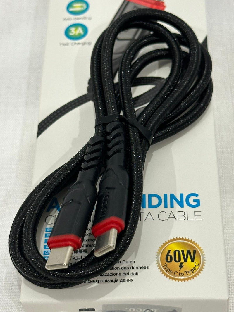 HOCO X59 3.0 Meter Fabric Braided Nylon Anti Bending USB Type C to C 60W 3A Fast Charging & Data Hotcync Cable