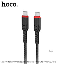 Load image into Gallery viewer, HOCO X59 2.0 Meter Fabric Braided Nylon Anti Bending USB Type C to C 60W 3A Fast Charging &amp; Data Hotcync Cable
