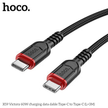 Load image into Gallery viewer, HOCO X59 2.0 Meter Fabric Braided Nylon Anti Bending USB Type C to C 60W 3A Fast Charging &amp; Data Hotcync Cable
