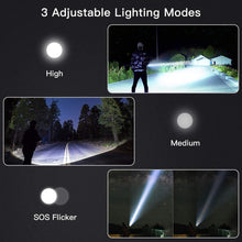 Load image into Gallery viewer, LED Rechargeable XPH70 6000 Lumens Ultra-Bright Zoomable Waterproof Powerful 3-Modes Tactical Flash Torch Light with 2 x 18650 Battery
