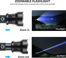 Load image into Gallery viewer, LED Rechargeable XPH70 6000 Lumens Ultra-Bright Zoomable Waterproof Powerful 3-Modes Tactical Flash Torch Light with 2 x 18650 Battery
