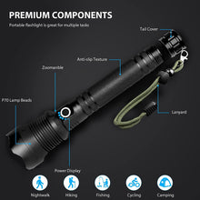 Load image into Gallery viewer, LED Rechargeable XPH70 6000 Lumens Ultra-Bright Zoomable Waterproof Powerful 3-Modes Tactical Flash Torch Light with 2 x 18650 Battery
