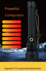 LED Rechargeable XPH70 6000 Lumens Ultra-Bright Zoomable Waterproof Powerful 3-Modes Tactical Flash Torch Light with 2 x 18650 Battery