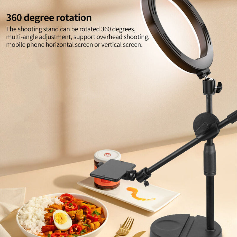 Desktop Phone Mount Selfie Ring Light 26CM With Stand Articulating Arm Camera Mount Heavy Base