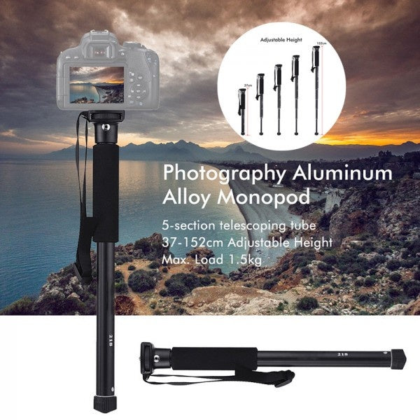 YUNTENG YT-218 Portable Photography Monopod Alum Alloy 1/4" Screw Mount 37-152cm Adjustable Height Max. Load 1.5kg