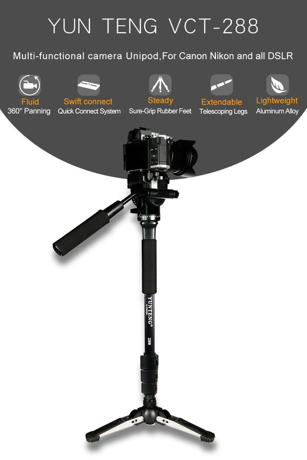 YUNTENG VCT-288RM SLR Camera Monopod Camera Support Foot Hydraulic Head Professional Photography Stand, Height: 1.48m