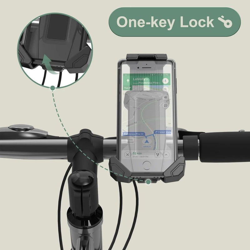 Universal Phone Holder with Adjustable Strap for Bike Bicycle E-Bike Scooter One Touch Open Support Phone Size up to 7.2"