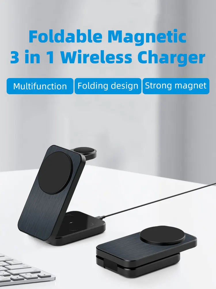 Magsafe Magnetic Fast Wireless Charger pad, iPhone Charging Station, 3 in 1 Charger Stand for Phone Watch and Earphone