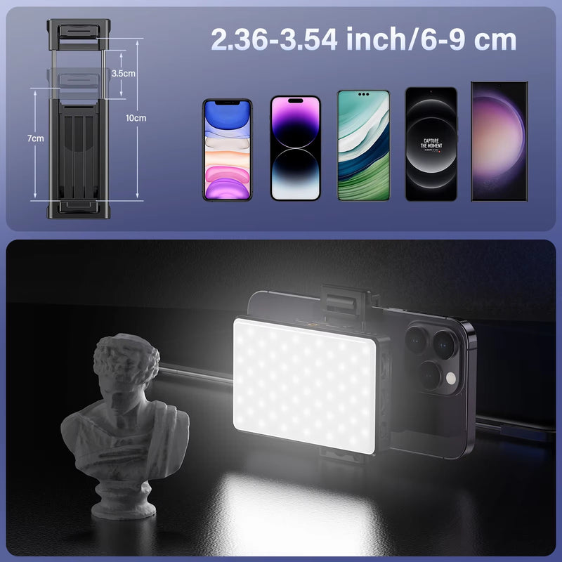 BAFANG 120LED Selfie Light with Front Back Clip 2500K-9000K Fill Light Portable Rechargeable Clip On Light For Selfie Phone Vlog