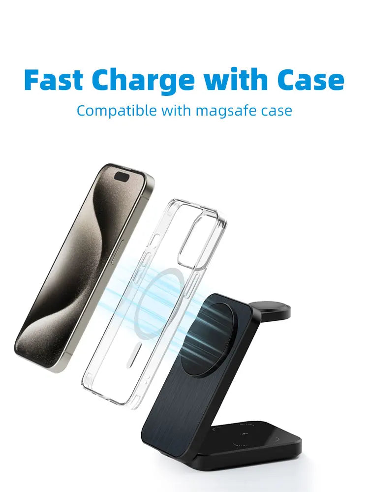 Magsafe Magnetic Fast Wireless Charger pad, iPhone Charging Station, 3 in 1 Charger Stand for Phone Watch and Earphone