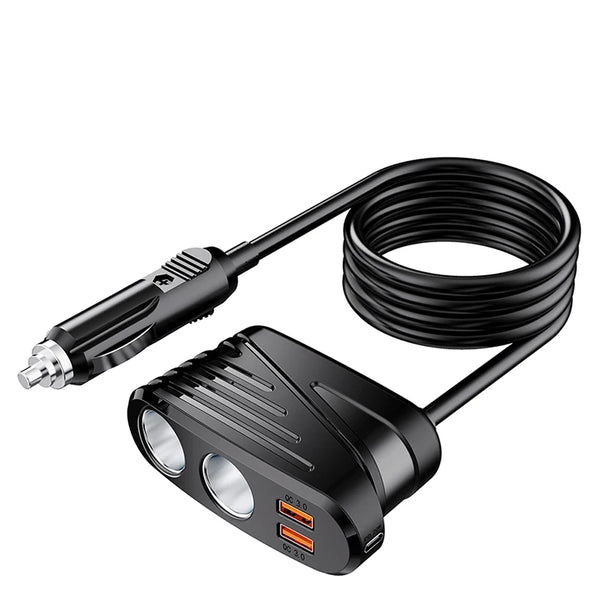 2 Sockets (2x60W) 2 USB Port (QC3.0) & 1 Type C PD 20W Output Car Power Adapter