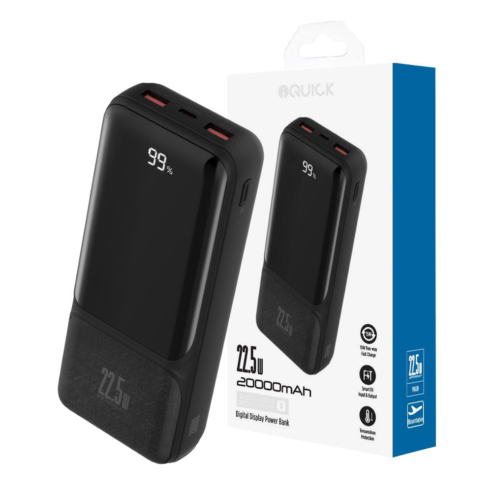 iQuick POWER SQUARE 0 Digital Display Power Bank 10000mAh 22.5W LED Display (1*USB Type-C/2*Type-A) - Black