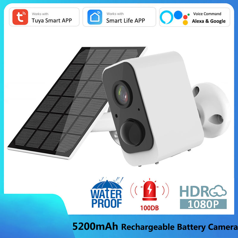 TUYA 1080P 3.0 Mega Pixel WiFi Solar Camera Outdoor 5200mAh Rechargeable Battery 130° Wide Angle PIR Siren