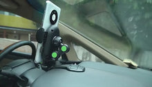 Load and play video in Gallery viewer, Universal 360° Rotatable Phone Holder for Car Dashboard Sunvisor Rearview Mirror Desk Kitchen Cabinet with Spring Clamp Holder &amp; One Touch Phone Holder Compatible for Phone Size 7.0&quot; Inch
