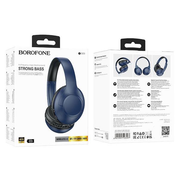 BOROFONE BO23 Glamour Wireless Bluetooth Headset Support AUX In TF Card MP3 Player (Blue)