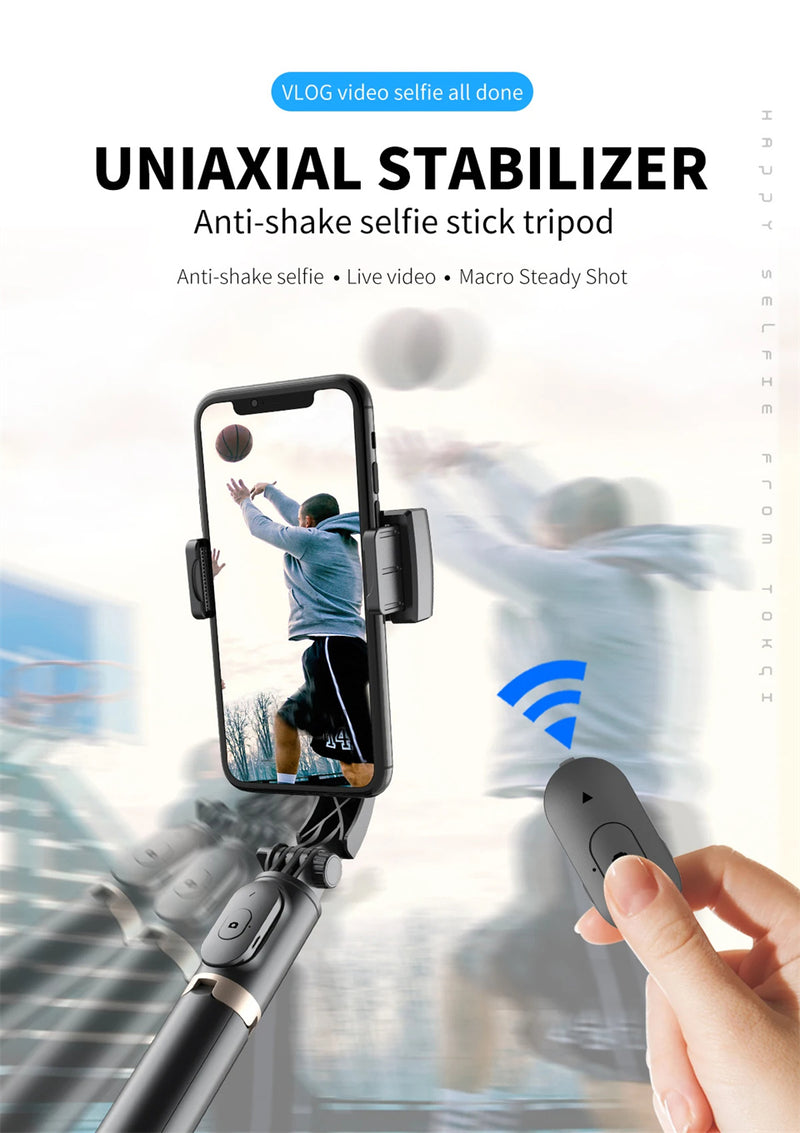 Handheld Gimbal 1-Axis Stabilizer for Smartphone Bluetooth Remote Control Selfie Stick Tripod Stand for iPhone Android Mobile (Q08)