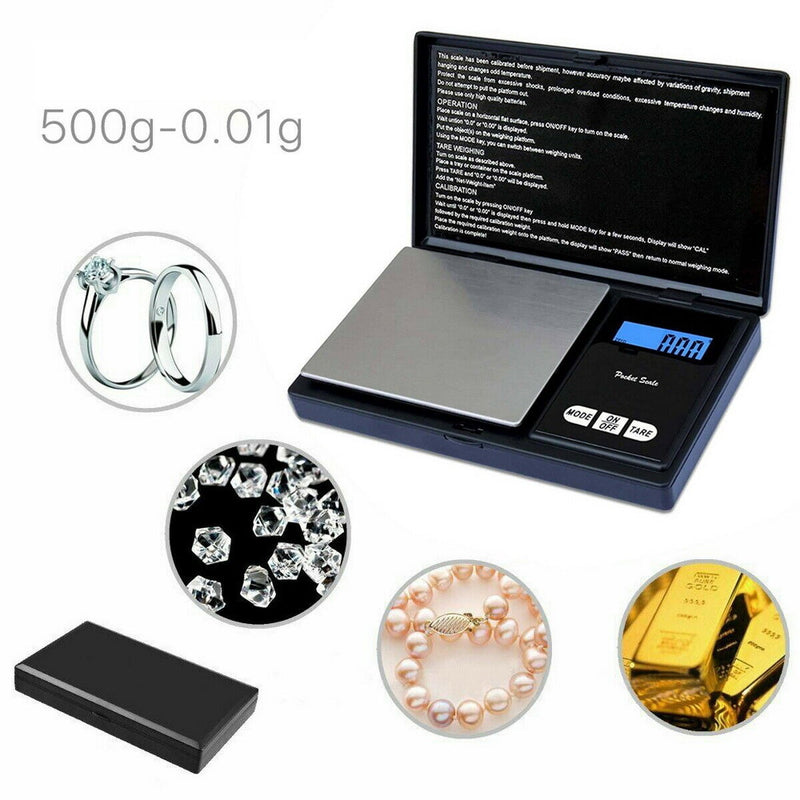 Digital Electronic Scale Mini Pocket Size from 0.01 - 500g (Micro mg) for Weighing Gold Jewellery Medical Herbs etc