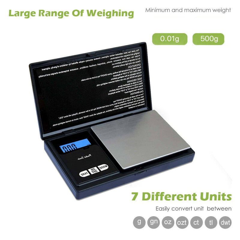 Digital Electronic Scale Mini Pocket Size from 0.01 - 500g (Micro mg) for Weighing Gold Jewellery Medical Herbs etc