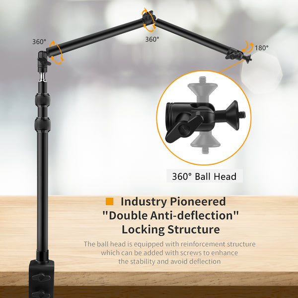 Camera Desk Mount Stand with Detachable Magic Arm for DSLR Camera/Fill Lights/Phone/Tablet