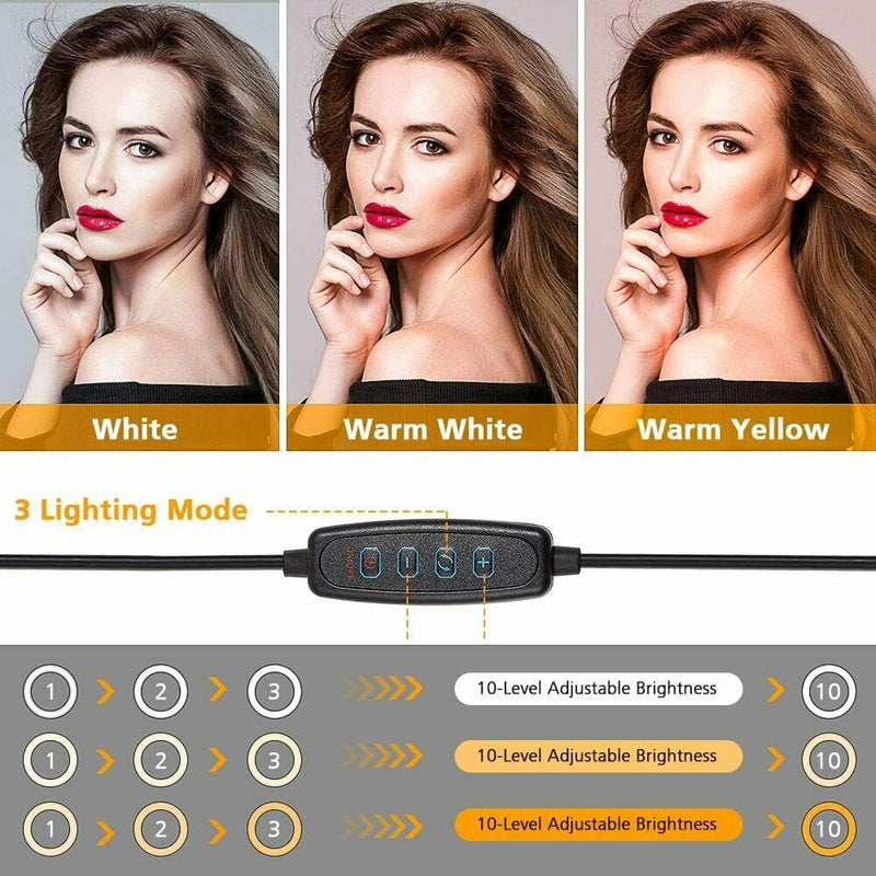 26cm/10.0 Inch LED Ring Light, Dimmable, 3 Color Modes USB Powered with Lazy Spring Desktop Arm