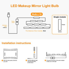 Load image into Gallery viewer, 10 Strings 30 Beads Vanity Mirror Lights, Hollywood Style, Ultra Bright White, Dimmable Touch Control
