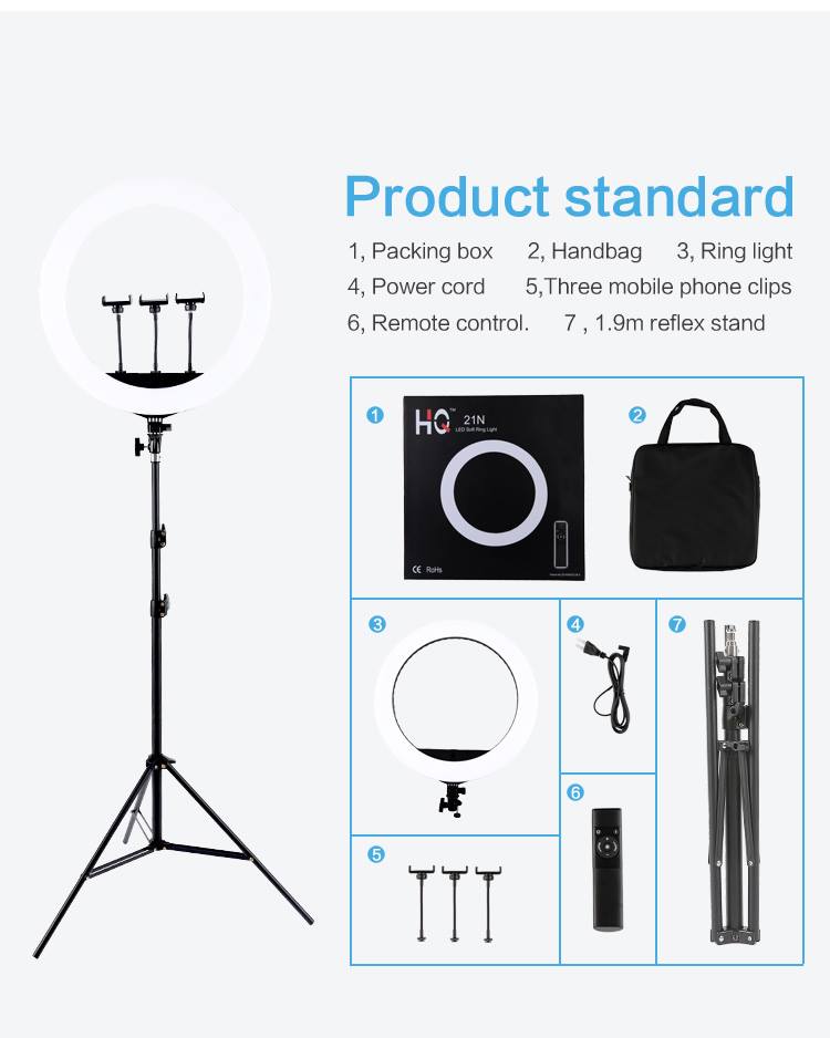 21" inch HQ LED Ring Light Kit with Stand & Remote