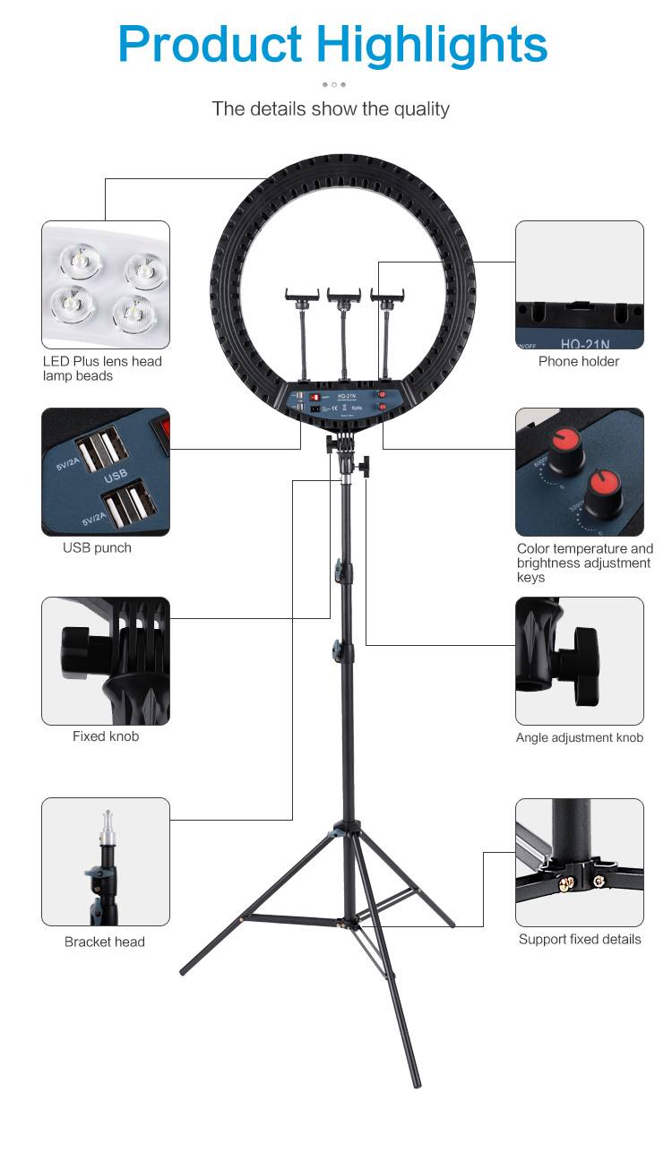 21" inch HQ LED Ring Light Kit with Stand & Remote