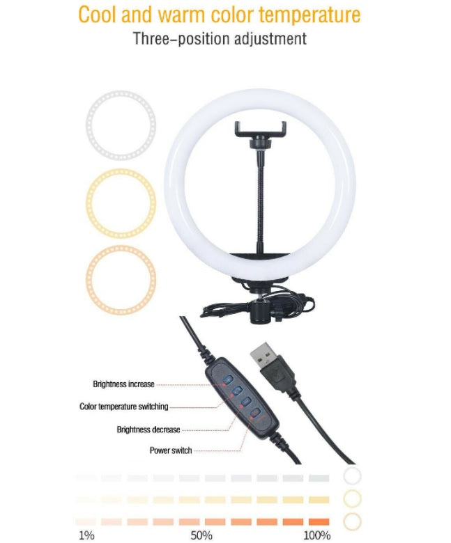 33cm/12.9 Inch LED Ring Light, Dimmable, 3 Color Modes USB Powered with Tripod Stand Extentable to 2.1 Meter