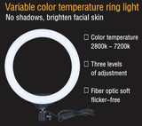 33cm/12.9 Inch LED Ring Light, Dimmable, 3 Color Modes USB Powered with Tripod Stand Extentable to 2.1 Meter