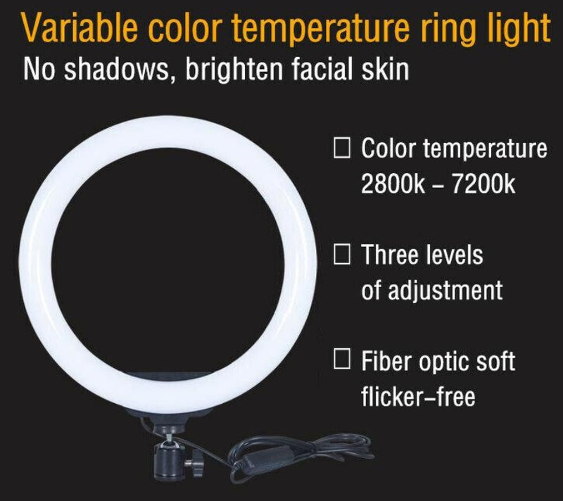 26cm/10.0 Inch LED Ring Light, Dimmable, 3 Color Modes USB Powered with Tripod Stand Extendable to 2.1 Meter