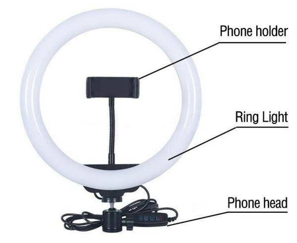 26cm/10.0 Inch LED Ring Light, Dimmable, 3 Color Modes USB Powered with Tripod Stand Extendable to 2.1 Meter