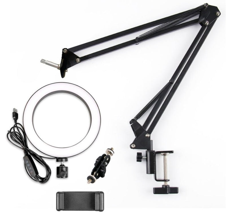 26cm/10.0 Inch LED Ring Light, Dimmable, 3 Color Modes USB Powered with Lazy Spring Desktop Arm