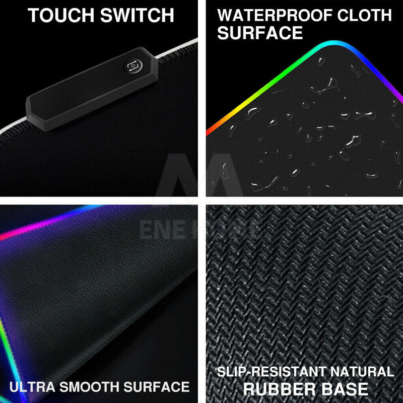 RGB Fabric Luminous Mouse Pad Colourful Glowing USB LED Non-slip RGB 14 Lights Mode Anti Slip USB Powered (300*800*4mm)