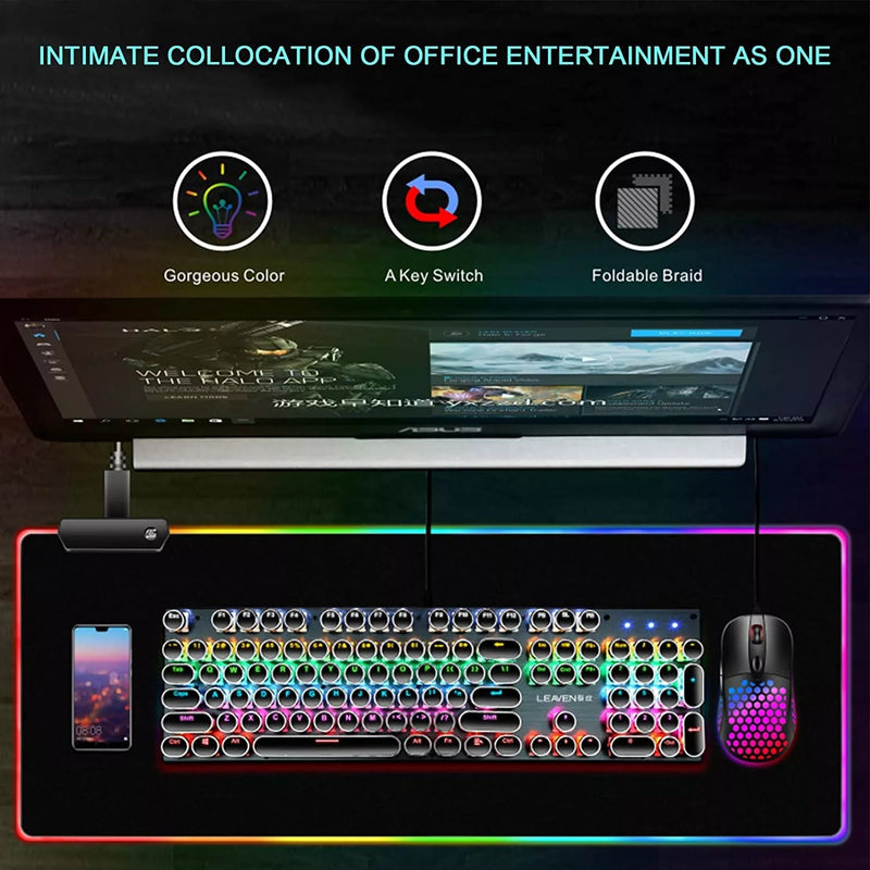 RGB Fabric Luminous Mouse Pad Colorful Glowing USB LED Non-slip RGB 14 Lights Mode Anti Slip USB Powered (400*900*4mm)